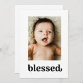 Trendy Typografie Seligen Cross Baby Taufe Foto Dankeskarte (Vorne/Hinten)