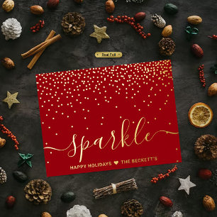 Trendy Typografie "Sparkle" Weihnachten Real Folien Feiertagspostkarte
