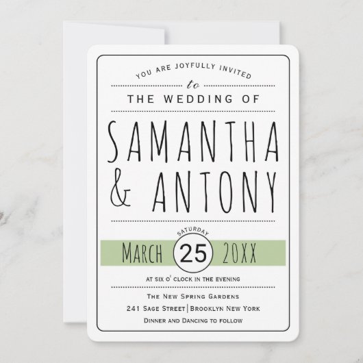 Trendy Typografie Weise Grünen Hochzeit Einladung (Vorderseite)