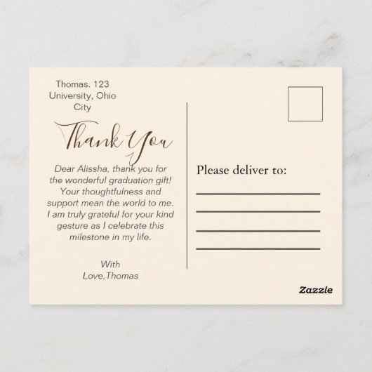 Trendy Typografy Abschluss Vielen Dank Postkarte (Rückseite)