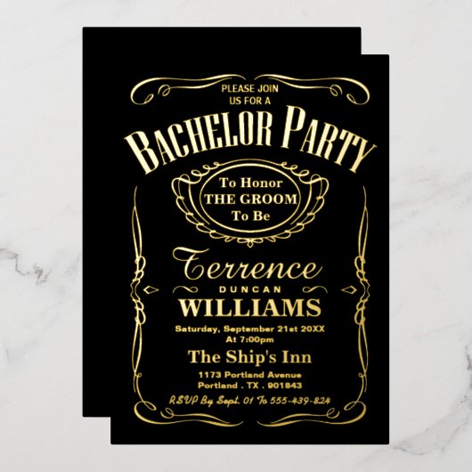 Trendy Typografy Bachelor Party Real Folieneinladung (Vorderseite/Rückseite)