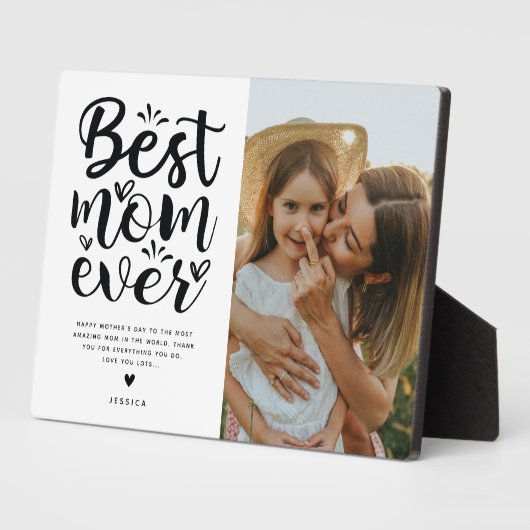 Trendy Typografy Best Mama Ever Foto & Message Fotoplatte (Seite)