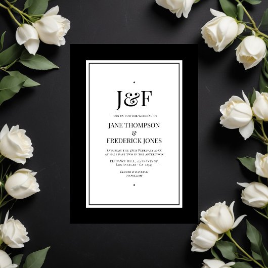 Trendy Typografy Black and White Wedding Einladung