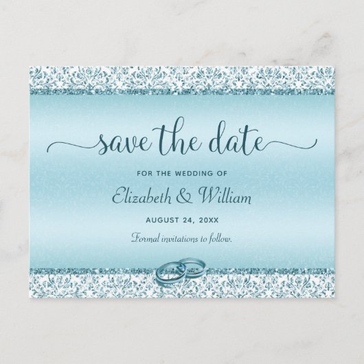 Trendy Typografy Blue Wedding Save the Date Ankündigungspostkarte (Vorderseite)