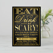 Trendy Typografy Eat, Drinks & Be Beängstigend Hal Folieneinladung (Stehend vorne)