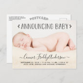 Trendy Typografy Foto Birth Ankündigung (Vorne/Hinten)