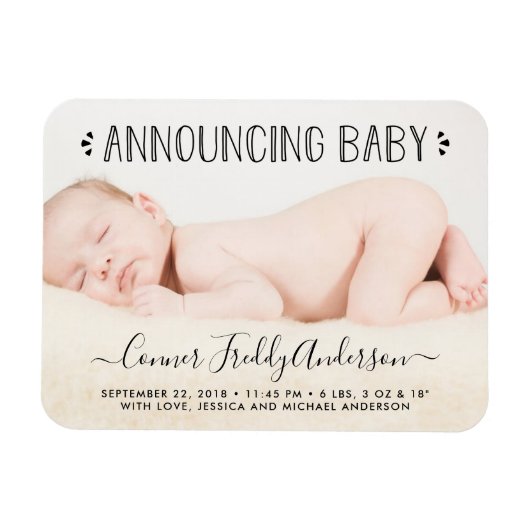 Trendy Typografy Foto Birth Ankündigung Magnet (Horizontal)