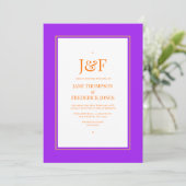 Trendy Typografy Lila, Orange & Yellow Wedding Einladung (Stehend Vorderseite)