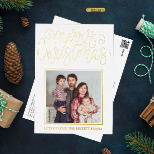 Trendy Typografy "Merry Christmas" Foto Real Folien Feiertagspostkarte
