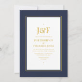 Trendy Typografy Navy und Gold Wedding Einladung (Vorderseite)