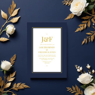 Trendy Typografy Navy und Gold Wedding Einladung