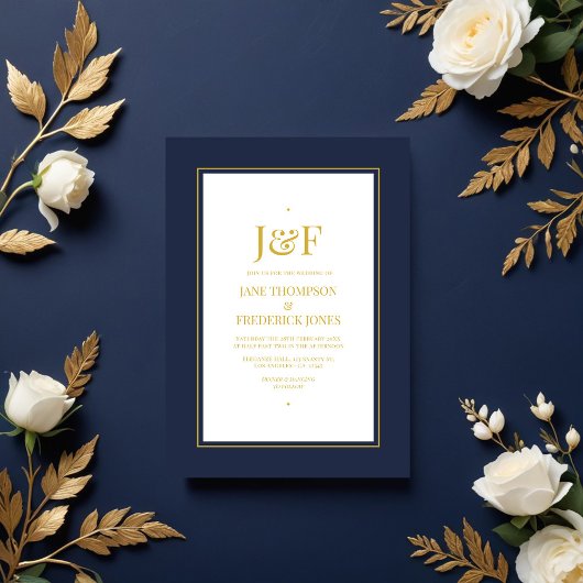 Trendy Typografy Navy und Gold Wedding Einladung