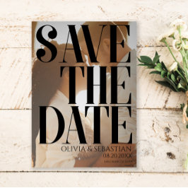 Trendy Typografy Overlay Text Foto Wedding Save The Date