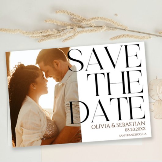 Trendy Typografy Overlay Text Foto Wedding Save The Date