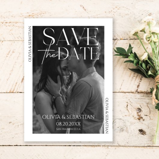Trendy Typografy Overlay Text Foto Wedding Save The Date
