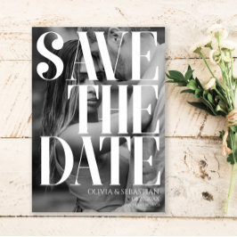 Trendy Typografy Overlay Text Foto Wedding Save The Date