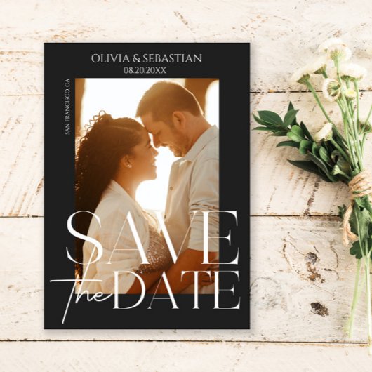 Trendy Typografy Overlay Text Foto Wedding Save The Date