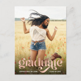 Trendy Typografy Rose Gold Overlay Foto Graduate Postkarte