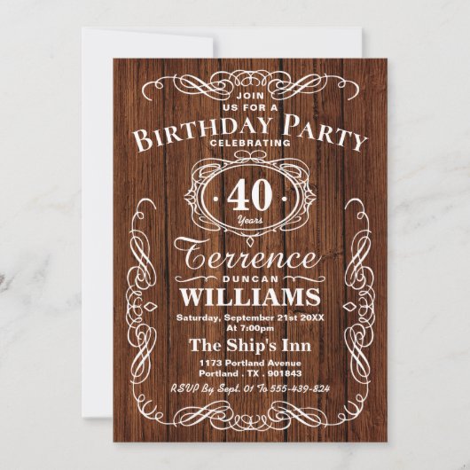 Trendy Typografy Rustic Wood Birthday Party Einladung (Vorderseite)