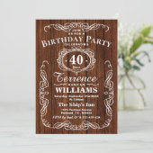 Trendy Typografy Rustic Wood Birthday Party Einladung (Stehend Vorderseite)