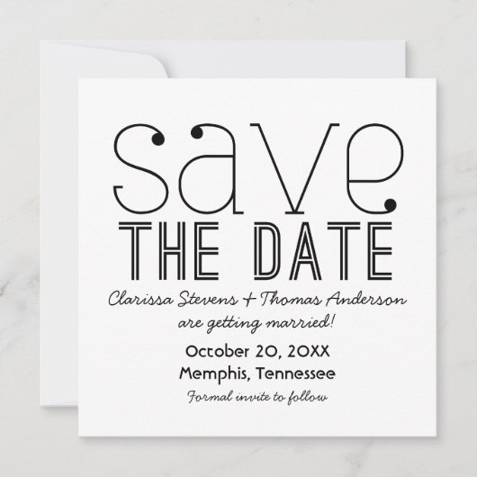 Trendy Typografy Save the Date Invite, Black Einladung (Vorderseite)
