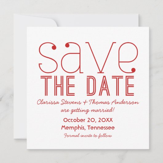 Trendy Typografy Save the Date Invite, Red Einladung (Vorderseite)