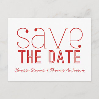 Trendy Typografy Save the Date Postcard, Red Ankündigungspostkarte