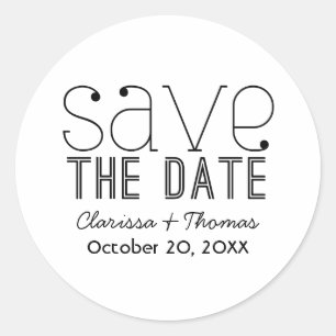 Trendy Typografy Save the Date Stickers, Black Runder Aufkleber