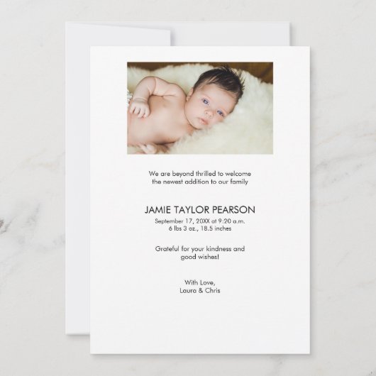 Trendy Typografy Simple Modern 2 Baby Fotos Dankeskarte (Rückseite)