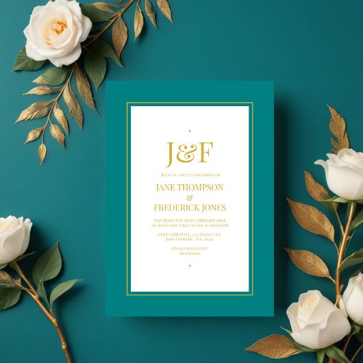 Trendy Typografy Teal and Gold Wedding Einladung