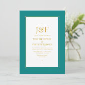 Trendy Typografy Teal and Gold Wedding Einladung (Stehend Vorderseite)