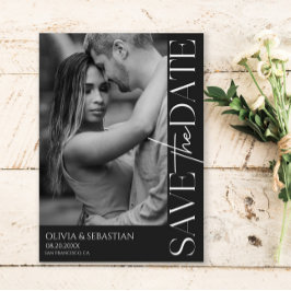 Trendy Typografy Text Foto Black Wedding Save The Date