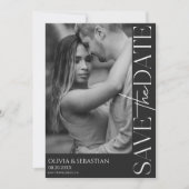 Trendy Typografy Text Foto Black Wedding Save The Date (Vorderseite)