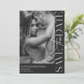 Trendy Typografy Text Foto Black Wedding Save The Date (Stehend Vorderseite)