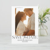 Trendy Typografy Text Foto Wedding Save The Date (Stehend Vorderseite)
