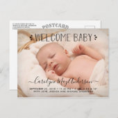 Trendy Typografy "Welcome Baby" Foto Ankündigungspostkarte (Vorne/Hinten)