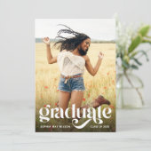 Trendy Typografy White Overlay Foto Grad Party Einladung (Stehend Vorderseite)