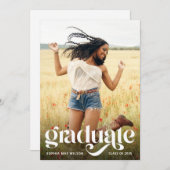 Trendy Typografy White Overlay Foto Grad Party Einladung (Vorne/Hinten)
