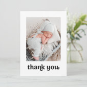Trendy Typography Simple Modern 2 Baby Photos Than Dankeskarte (Stehend Vorderseite)