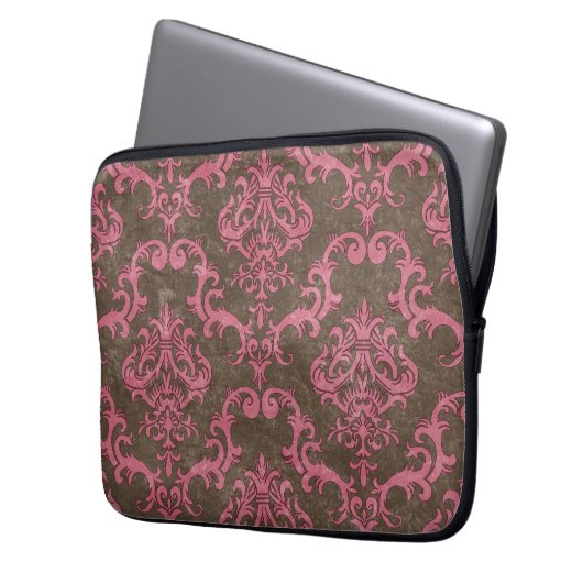 Trendy u. Damast-Laptop-Hülse Mod-Browns rosa Laptopschutzhülle (Vorderseite Links)