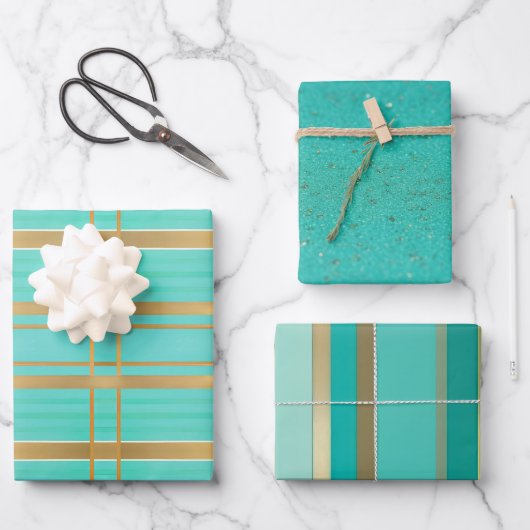 Trendy und Chic Blue und Gold ausgezeichnet Geschenkpapier Set (Vorderseite)