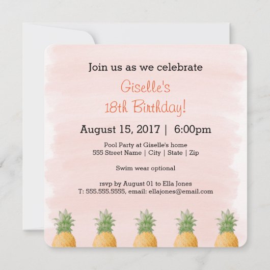 Trendy und lustiges Ananas Party Einladung (Rückseite)