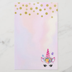 Trendy Unicorn mit Blume Butterflies & Confetti Briefpapier