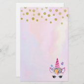 Trendy Unicorn mit Blume Butterflies & Confetti Briefpapier (Vorne/Hinten)