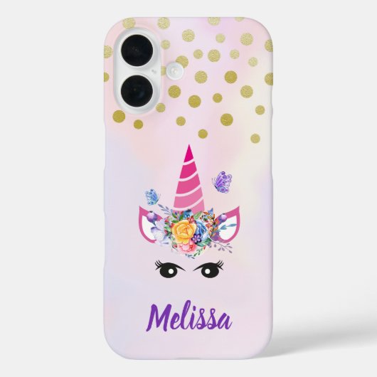 Trendy Unicorn mit Blume Butterflies & Confetti Case-Mate iPhone Hülle (Rückseite)