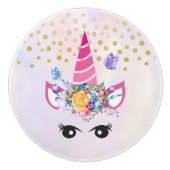 Trendy Unicorn mit Blume Butterflies & Confetti Keramikknauf (Vorderseite)