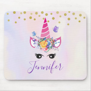 Trendy Unicorn mit Blume Butterflies & Confetti Mousepad