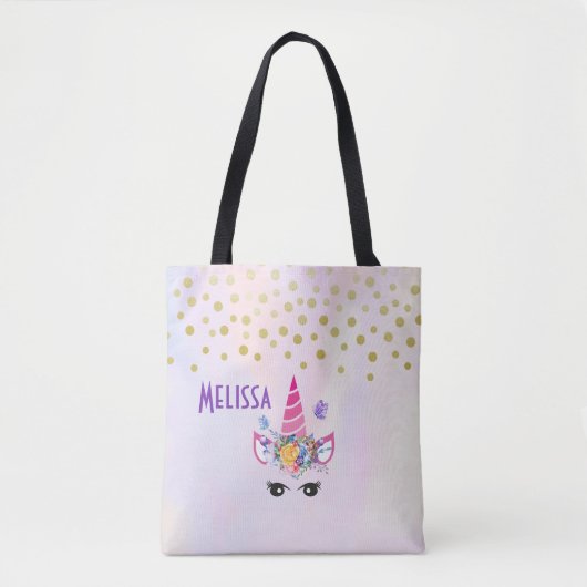 Trendy Unicorn mit Blume Butterflies & Confetti Tasche (Vorderseite)