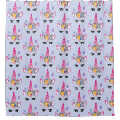 Trendy Unicorn mit Blumenkronen und Schmetterlinge Duschvorhang (Vorderseite)
