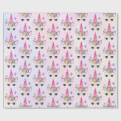 Trendy Unicorn mit Blumenkronen und Schmetterlinge Geschenkpapier (Flach)